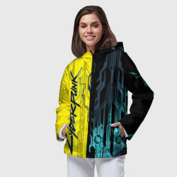Ветровка с капюшоном женская CYBERPUNK 2077 Логотип, цвет: 3D-черный — фото 2