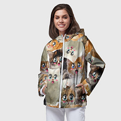 Ветровка с капюшоном женская Много кошек с большими анимэ глазами, цвет: 3D-белый — фото 2