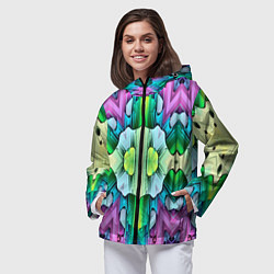 Ветровка с капюшоном женская Калейдоскоп паттерн, цвет: 3D-черный — фото 2