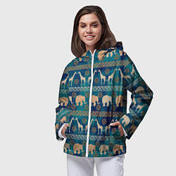 Ветровка с капюшоном женская Жирафы и слоны, цвет: 3D-белый — фото 2