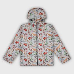 Ветровка с капюшоном женская Лисы и лесные ягоды, цвет: 3D-черный