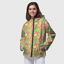 Ветровка с капюшоном женская Магические Грибы Психоделика, цвет: 3D-черный — фото 2