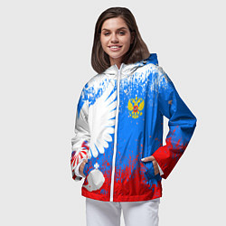 Ветровка с капюшоном женская Я русский герб, цвет: 3D-белый — фото 2