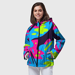 Ветровка с капюшоном женская Color abstract pattern Summer, цвет: 3D-черный — фото 2