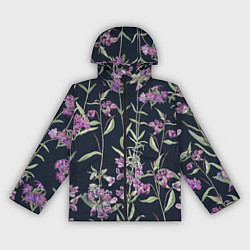 Ветровка с капюшоном женская Цветы Фиолетовые, цвет: 3D-черный