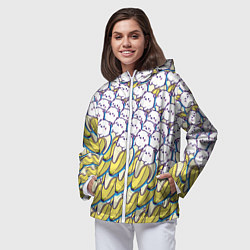Ветровка с капюшоном женская Котики и бананы Паттерн Лето, цвет: 3D-белый — фото 2