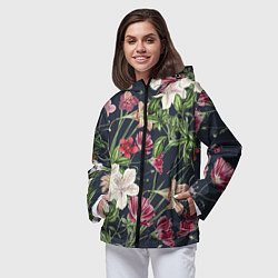 Ветровка с капюшоном женская Цветы Розовые, цвет: 3D-черный — фото 2