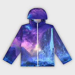 Ветровка с капюшоном женская Фантастический пейзаж Водопад Неон, цвет: 3D-белый
