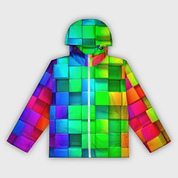 Ветровка с капюшоном женская РАЗНОЦВЕТНЫЕ КУБИКИ MULTICOLORED CUBES, цвет: 3D-белый