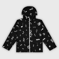 Женская ветровка Нотные Знаки Белые на Черном
