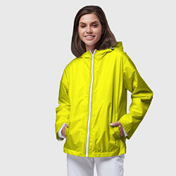 Ветровка с капюшоном женская Однотонный неоновый лимонный желтый тон, цвет: 3D-белый — фото 2