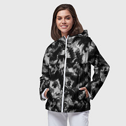 Ветровка с капюшоном женская Черно-белый абстрактный камуфляж, цвет: 3D-белый — фото 2