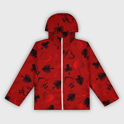 Женская ветровка Карты карточные масти на красном фоне