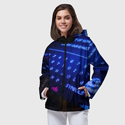 Ветровка с капюшоном женская Неоновая клавиатура - Синий, цвет: 3D-черный — фото 2
