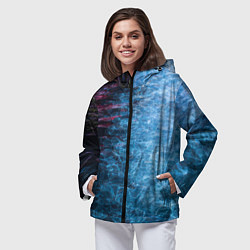 Ветровка с капюшоном женская Неоновые волны на воде - Синий, цвет: 3D-черный — фото 2