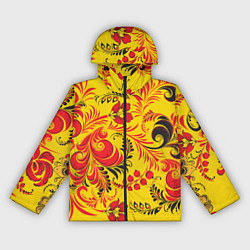 Ветровка с капюшоном женская Хохломская Роспись Цветы, цвет: 3D-черный