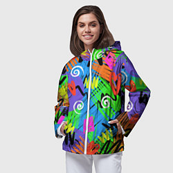 Ветровка с капюшоном женская Яркий геометрический принт, цвет: 3D-белый — фото 2