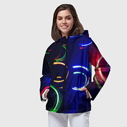 Ветровка с капюшоном женская Неоновые волны во тьме - Синий, цвет: 3D-черный — фото 2