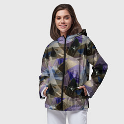 Ветровка с капюшоном женская Полигональный абстрактный: бежевый, коричневый, си, цвет: 3D-черный — фото 2
