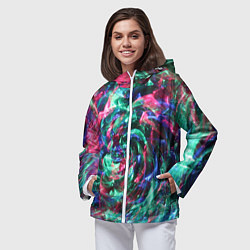 Ветровка с капюшоном женская Абстрактные волны огоньков, цвет: 3D-белый — фото 2