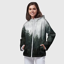 Ветровка с капюшоном женская Туманный хвойный лес, цвет: 3D-белый — фото 2