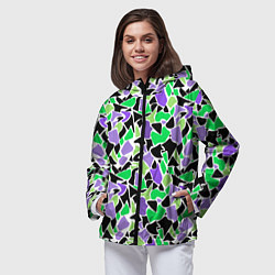 Ветровка с капюшоном женская Зелено-фиолетовый абстрактный узор, цвет: 3D-черный — фото 2