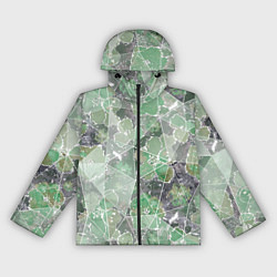 Ветровка с капюшоном женская Зеленые цветы на сером мраморном фоне, цвет: 3D-черный