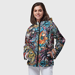 Ветровка с капюшоном женская Татуировки, цвет: 3D-черный — фото 2