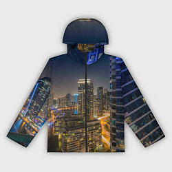 Ветровка с капюшоном женская Ночной красочный город, цвет: 3D-черный