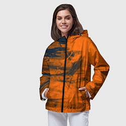 Ветровка с капюшоном женская Абстрактная оранжевая поверхность и чёрные тени, цвет: 3D-черный — фото 2