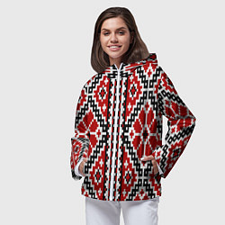 Ветровка с капюшоном женская Вышивка геометрический узор крест, цвет: 3D-белый — фото 2