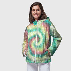 Ветровка с капюшоном женская Зеленый с желтым тай дай, цвет: 3D-белый — фото 2