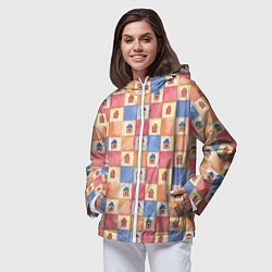 Ветровка с капюшоном женская Геометрический узор Домики, цвет: 3D-белый — фото 2