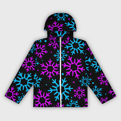 Ветровка с капюшоном женская Неоновые снежинки, цвет: 3D-белый