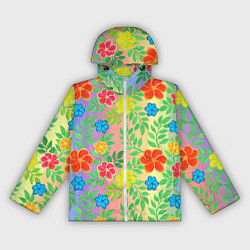Ветровка с капюшоном женская Яркий цветочный узор на радужном фоне, цвет: 3D-белый