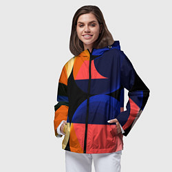 Ветровка с капюшоном женская Абстрактные круги и полупрозрачные фигуры, цвет: 3D-черный — фото 2