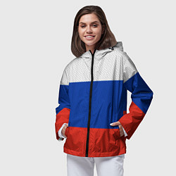Ветровка с капюшоном женская Триколор - флаг России плетёный, цвет: 3D-черный — фото 2