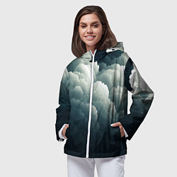 Ветровка с капюшоном женская Темные тучи - иллюстрация, цвет: 3D-белый — фото 2