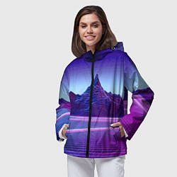 Ветровка с капюшоном женская Neon mountains - Vaporwave, цвет: 3D-черный — фото 2