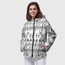 Ветровка с капюшоном женская Черно-белый узор с оленями, цвет: 3D-черный — фото 2