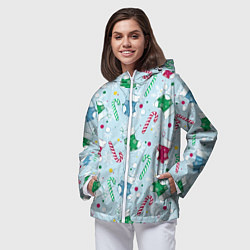 Ветровка с капюшоном женская Новогодний паттерн, цвет: 3D-белый — фото 2