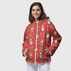 Ветровка с капюшоном женская Новогодние гномы-паттерн, цвет: 3D-белый — фото 2