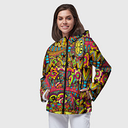 Ветровка с капюшоном женская Этно кот, цвет: 3D-черный — фото 2