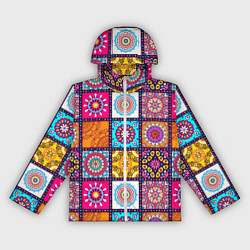 Ветровка с капюшоном женская Пэчворк - мандалы, цвет: 3D-белый