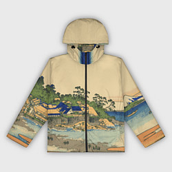 Женская ветровка Японская гравюра с деревней