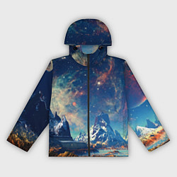 Ветровка с капюшоном женская Горы и бескрайний космос, цвет: 3D-черный