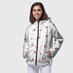 Ветровка с капюшоном женская Паттерн новогодний котик, цвет: 3D-черный — фото 2