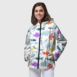 Ветровка с капюшоном женская Рыбки и чайки, цвет: 3D-черный — фото 2