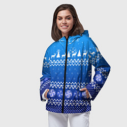 Ветровка с капюшоном женская Новогодний узор на синем фоне, цвет: 3D-черный — фото 2