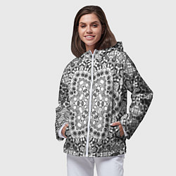 Ветровка с капюшоном женская Черно-белый орнамент мандала, цвет: 3D-белый — фото 2